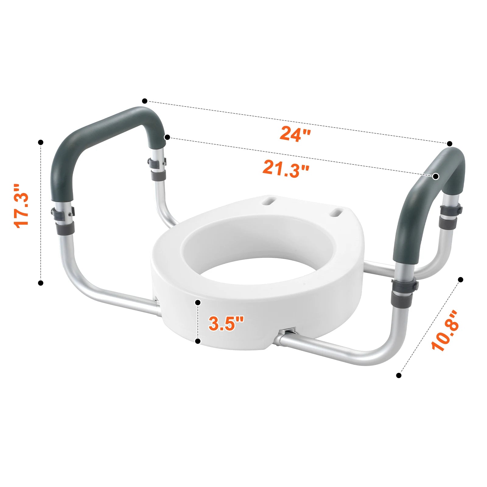 SucceBuy Raised Toilet Seat 3.5" Height Raised 300 lbs Weight Capacity for Standard Round Durable Toilet Aluminum Handrail