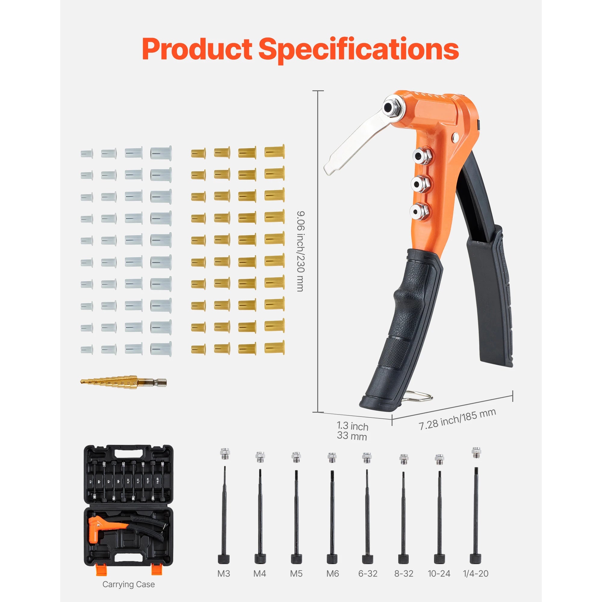 Rivet Nut Tool Kit with Mandrels & Nuts Metric SAE Set