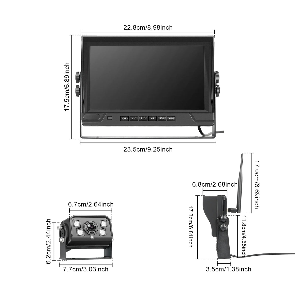 Podofo moniteur automobile IPS 9 pouces avec 2 caméras de recul sans fil IP68 étanche vision nocturne infrarouge caméra de recul pour camping-car