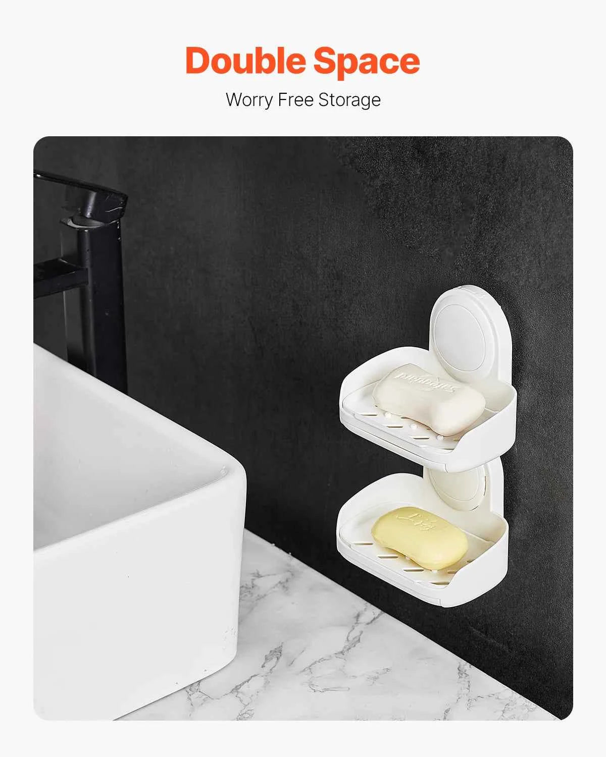 Double Layer Wall Mounted Soap Holder with Suction Cup