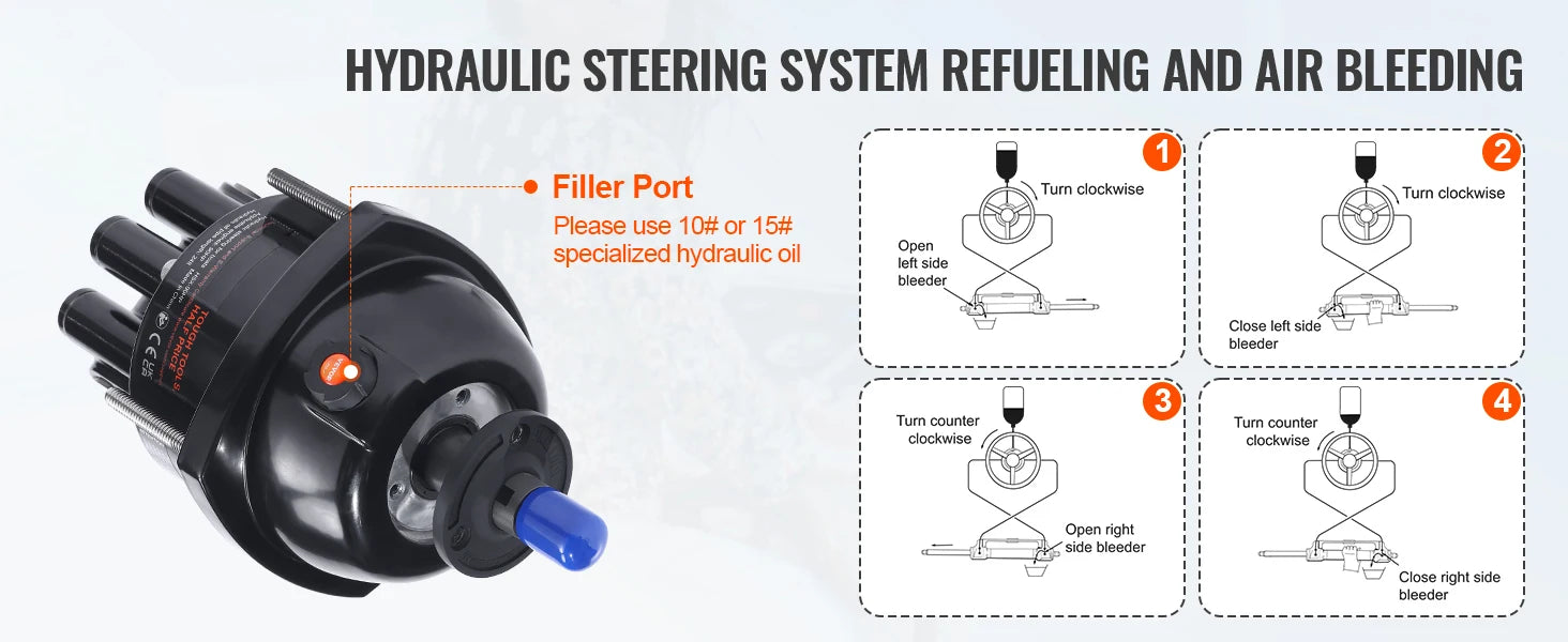 Hydraulic Outboard Steering Kit 90HP–300HP with Pump & 24/26FT Hoses