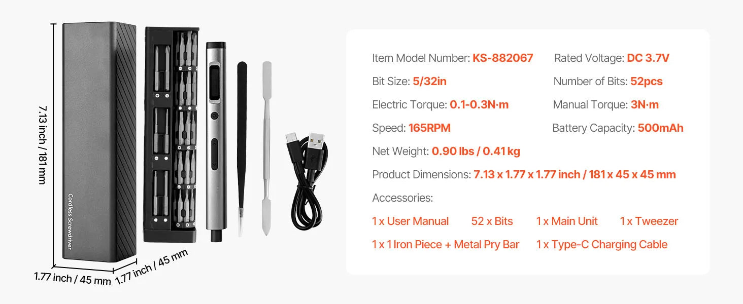 Precision Electric Screwdriver Set with 48 Bits, LED & Fast Charging