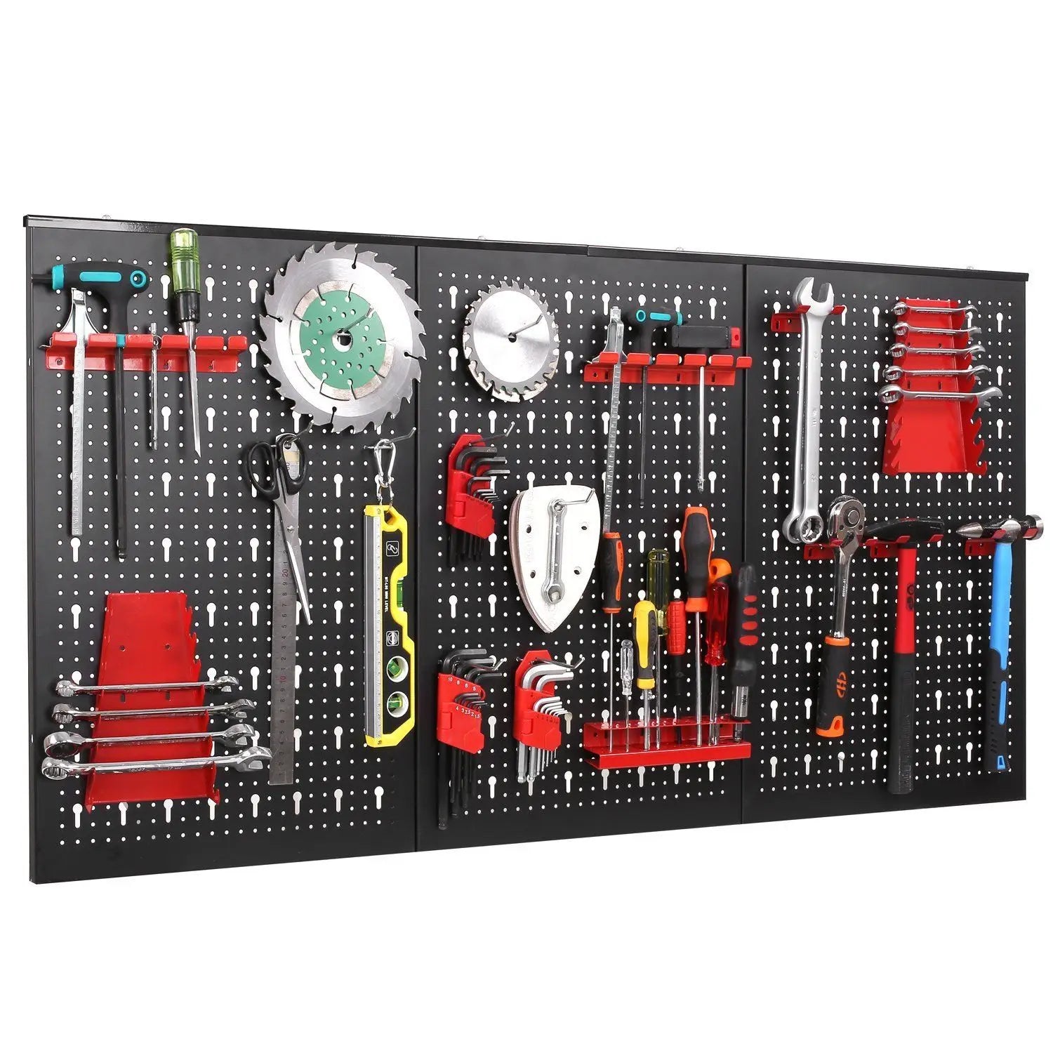 Tool Wall Perforated Wall Metal Panel Set with 17 Hooks