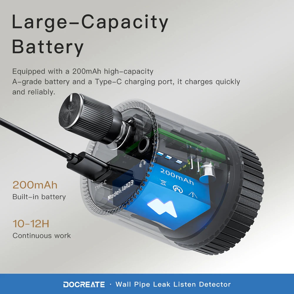 Docreate Mini Leak Detector Sound Amplifier For Home/13000X Audio Magnification/High Sensitivity Sensor/Rechargeable 200mAh
