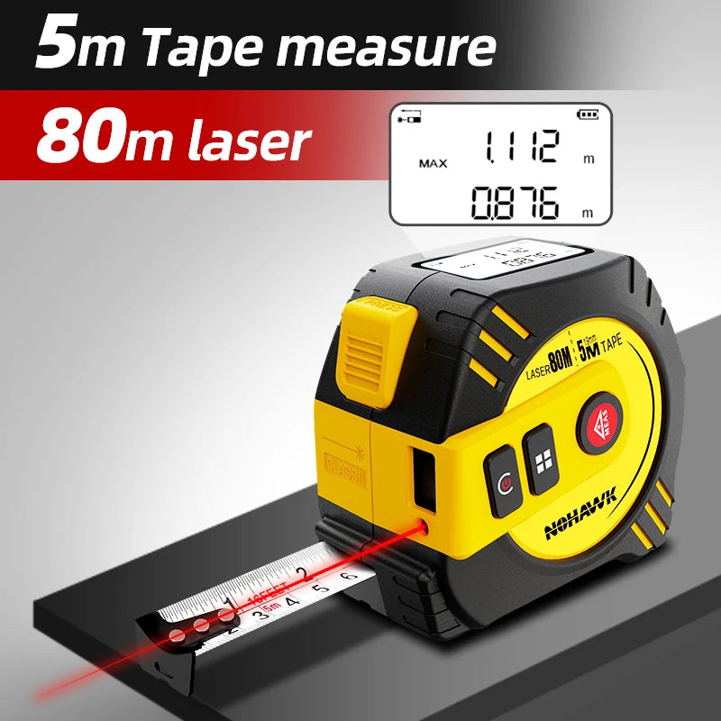 Mètre ruban laser Nohawk 40 m/80 m, télémètre laser, mètre ruban numérique, outil de mesure, mètre ruban en acier, rechargeable par USB