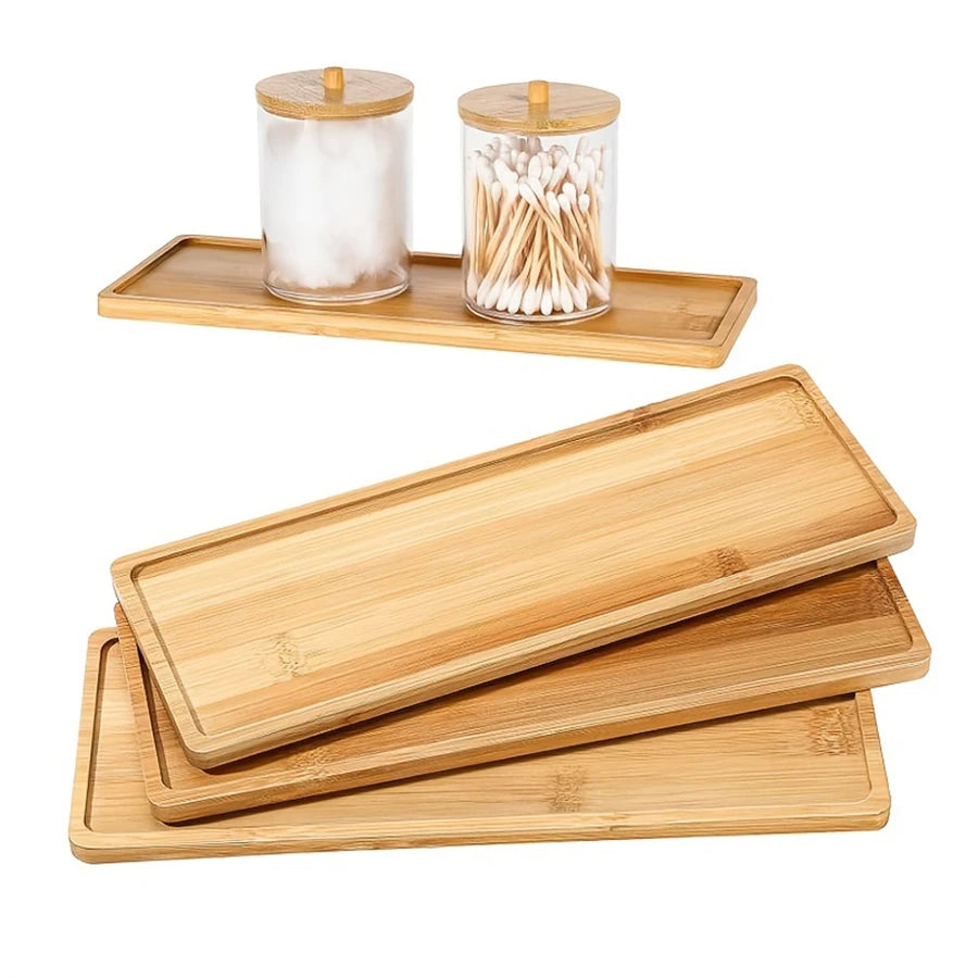 Bamboo Bathroom Tray for Vanity and Countertop, 1 to 3 Pieces