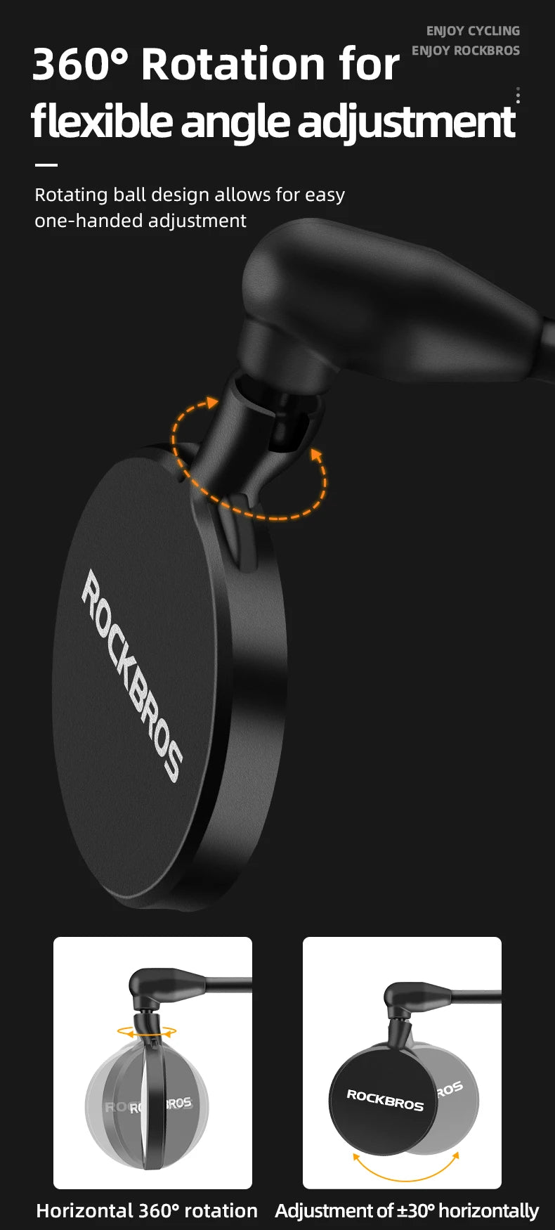 Bicycle Helmet Rearview Mirror with 360° Adjustable Viewing Angle