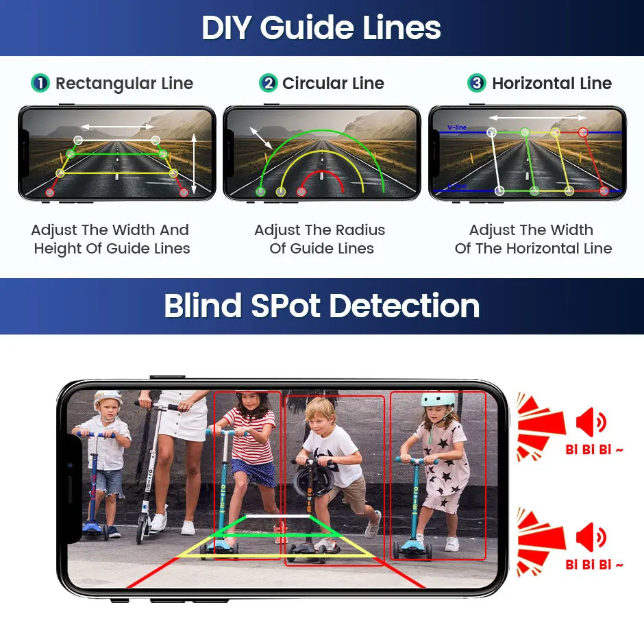 GreenYi 5G WiFi HD Solar Car Camera 100M Magnetic Base Wireless AI Blind Spot Alarm Backup For Bus Van Truck RV Front Rear View