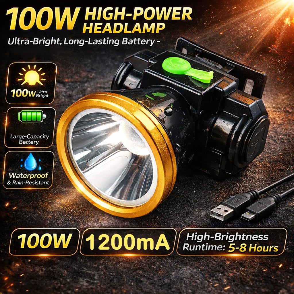 LED Headlamp with Three Brightness Levels for Night Fishing