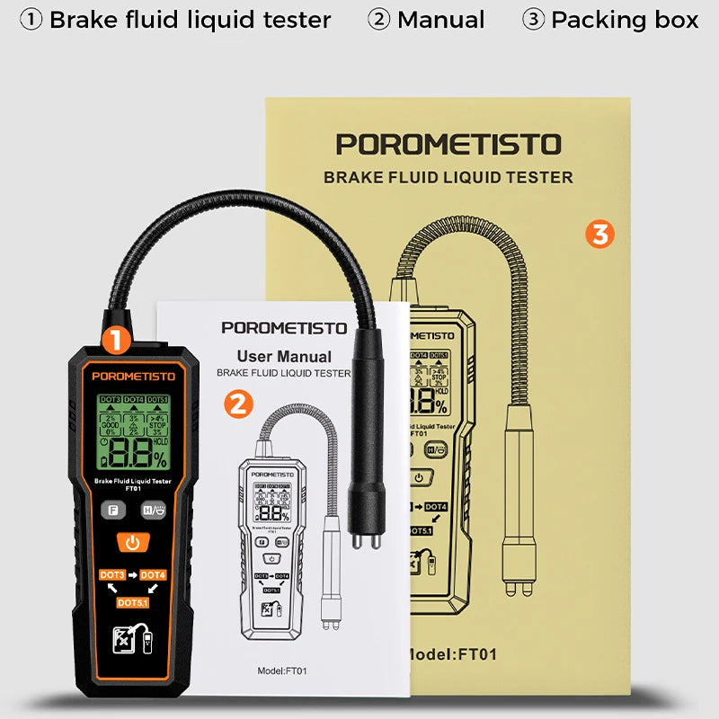 FT01 Automotive Brake Fluid Brake Oil Tester Portable Digital Brake Fluid Tester DOT3/DOT4/DOT5.1 Test With Flexible Probe