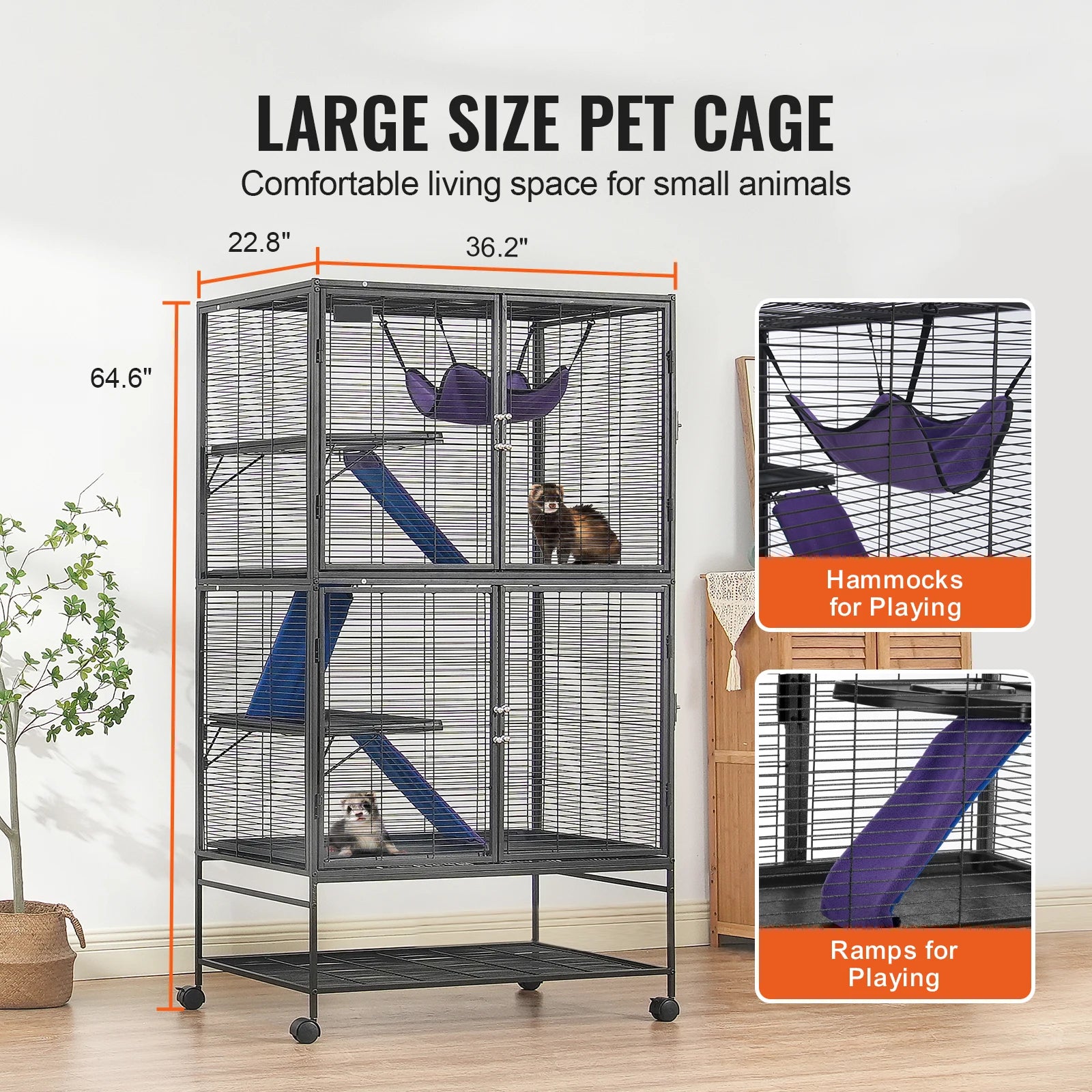 Rolling Metal Ferret Cage with 4-Tier Critter Habitat