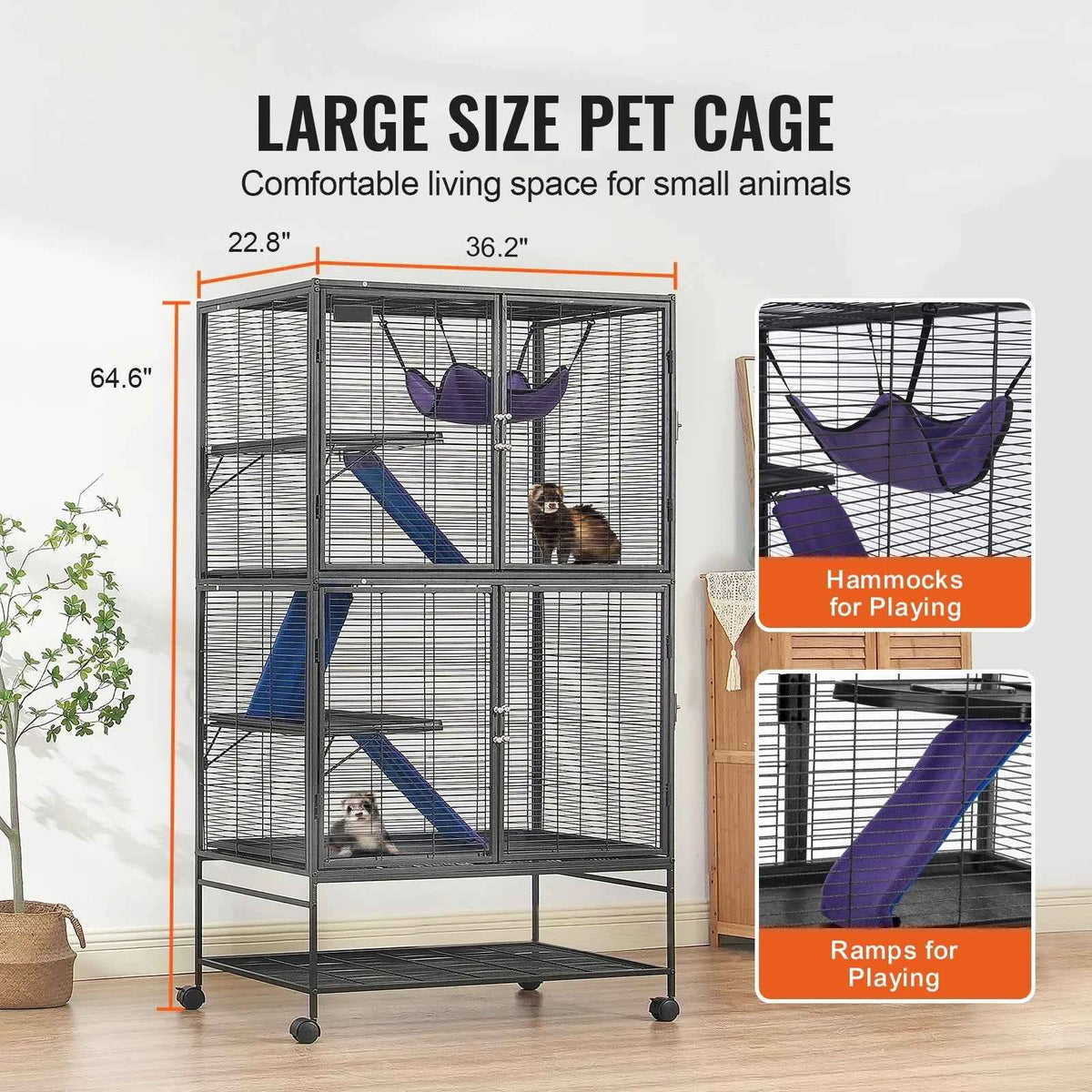 Rolling Multi-Level Small-Animal Cage