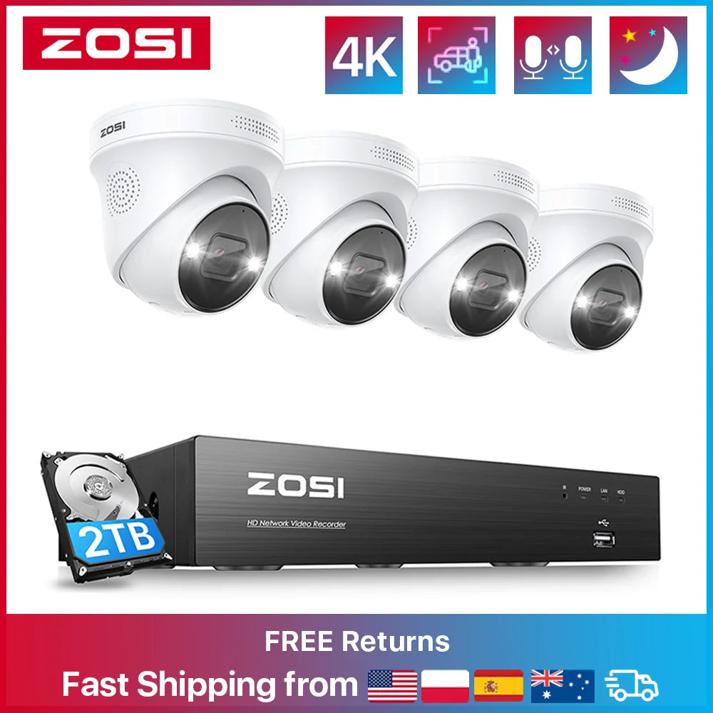ZOSI 8CH 4K PoE Security Camera System with AI Detection