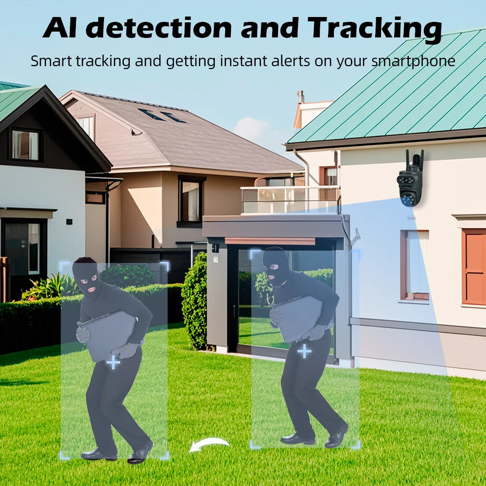Dual Lens 10MP WiFi Security Camera with Auto Tracking & Night Vision