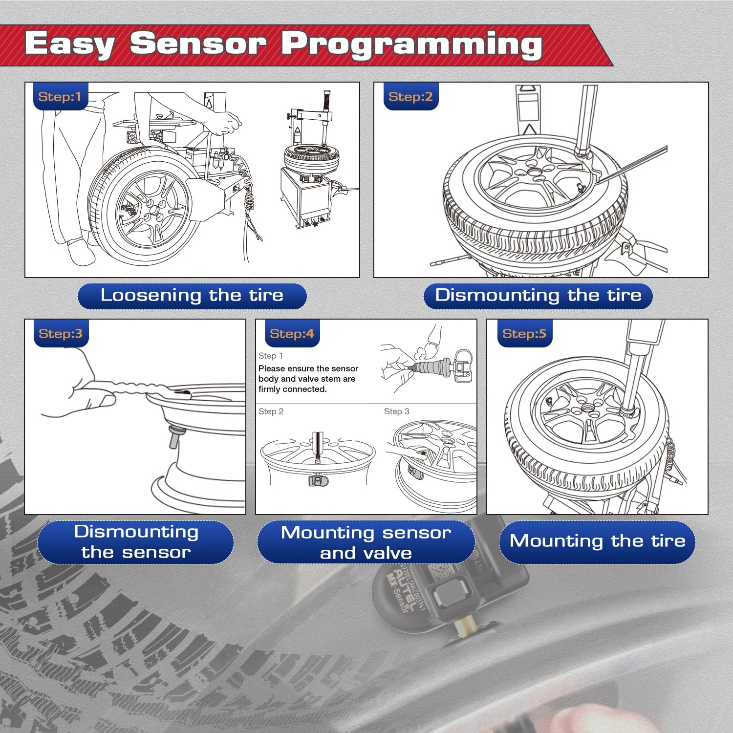 Autel MX-Sensor 2-i-1 TPMS 315MHz & 433MHz Tryk-Indsæt Erstatning