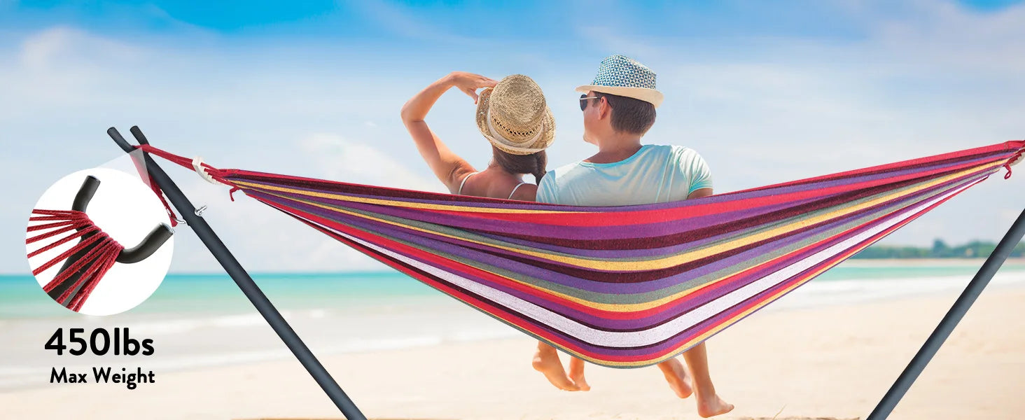 Adjustable Hammock with Stand, 600lb Capacity and Carry Bag