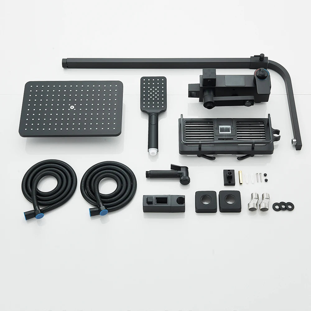 Black Digital Display Thermostatic Shower Faucet Set