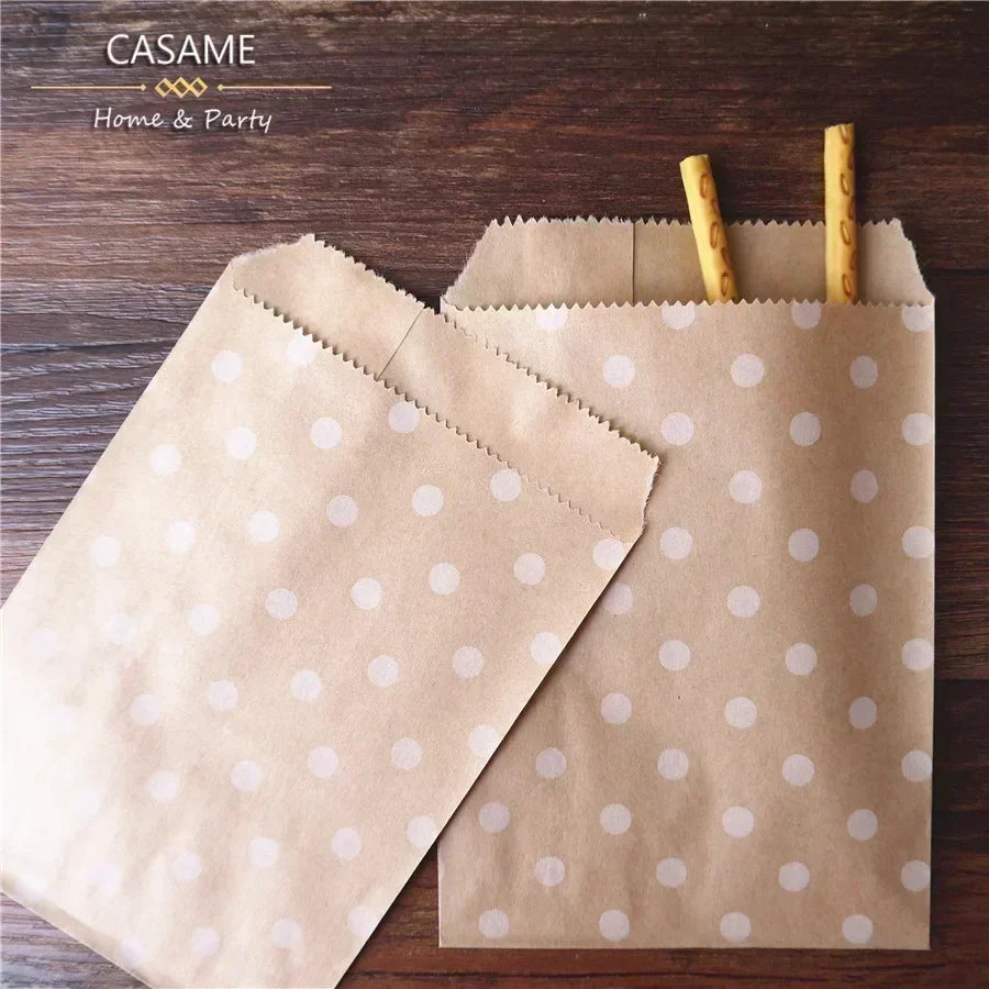 Wave Dot Kraft Paper Candy Bags – 50ks dárkové a balicí sáčky na sladkosti