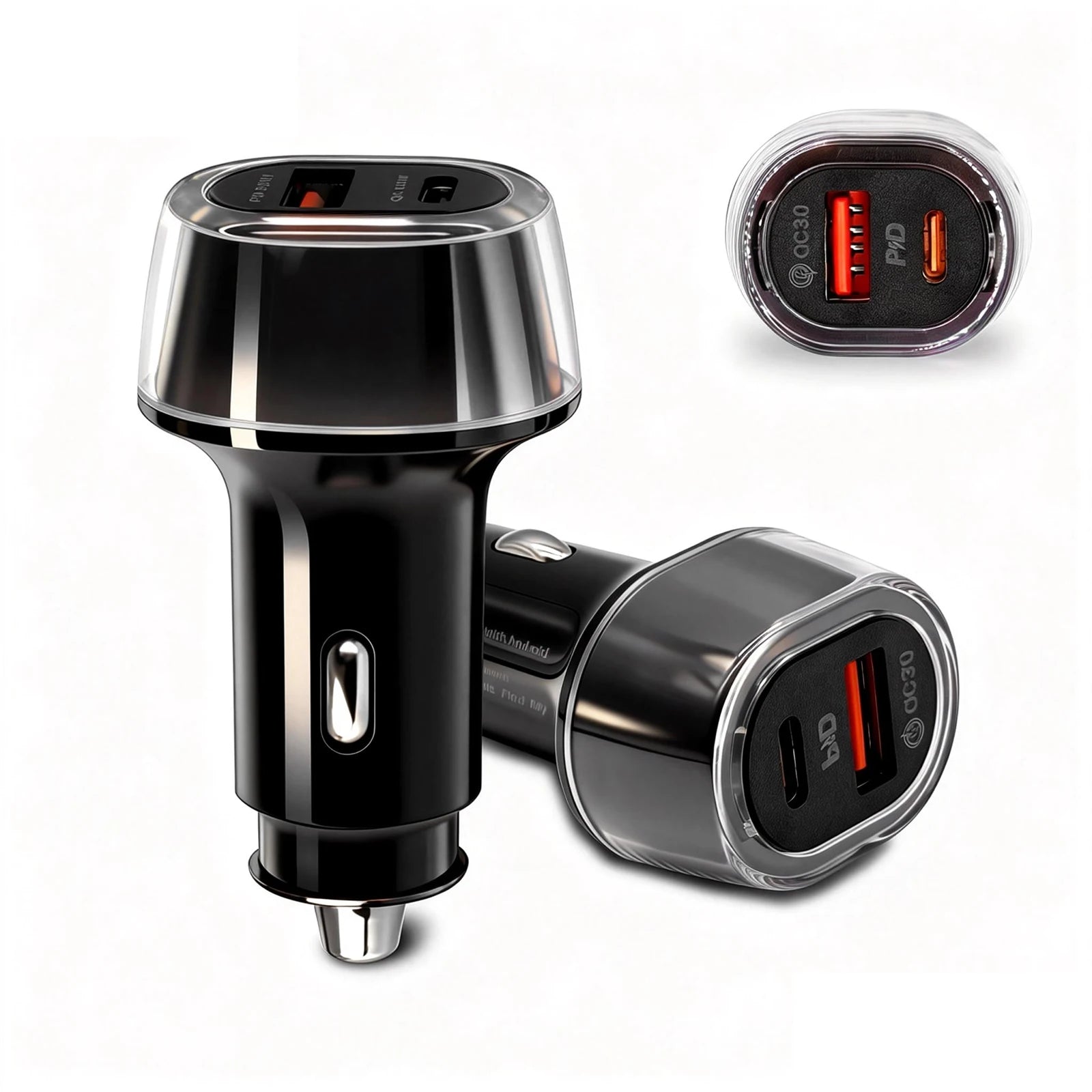 33W Car GPS Locator Tracker with USB Type-C QC3.0 Fast Charging – Works with Apple Find My App, Google & Android