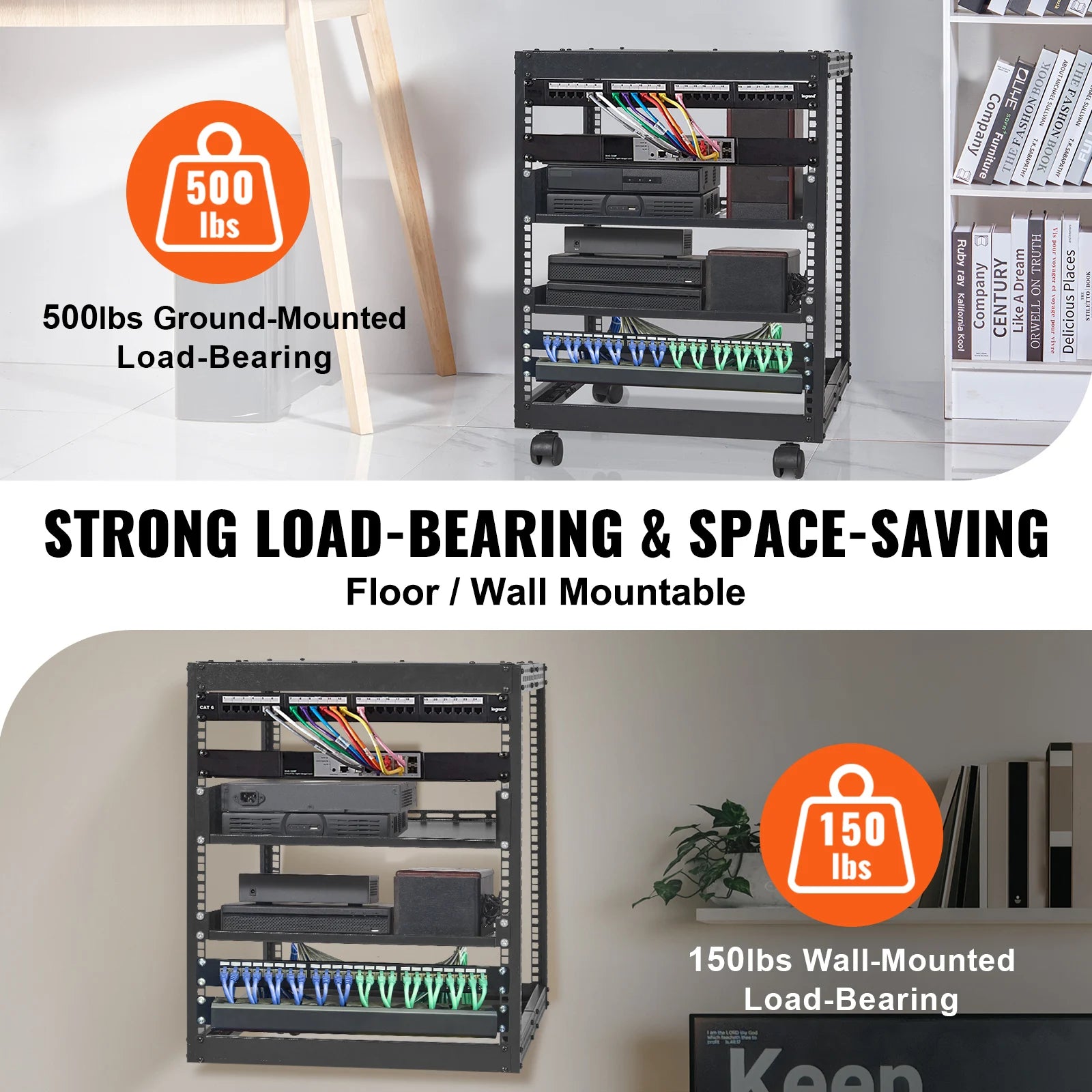 Offenes Serverschrank-Gestell 12U–20U, verstellbare Tiefe, Wand- oder Bodenmontage