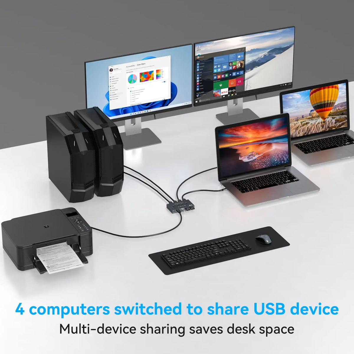 Four-Computer USB Peripheral Sharing Switch