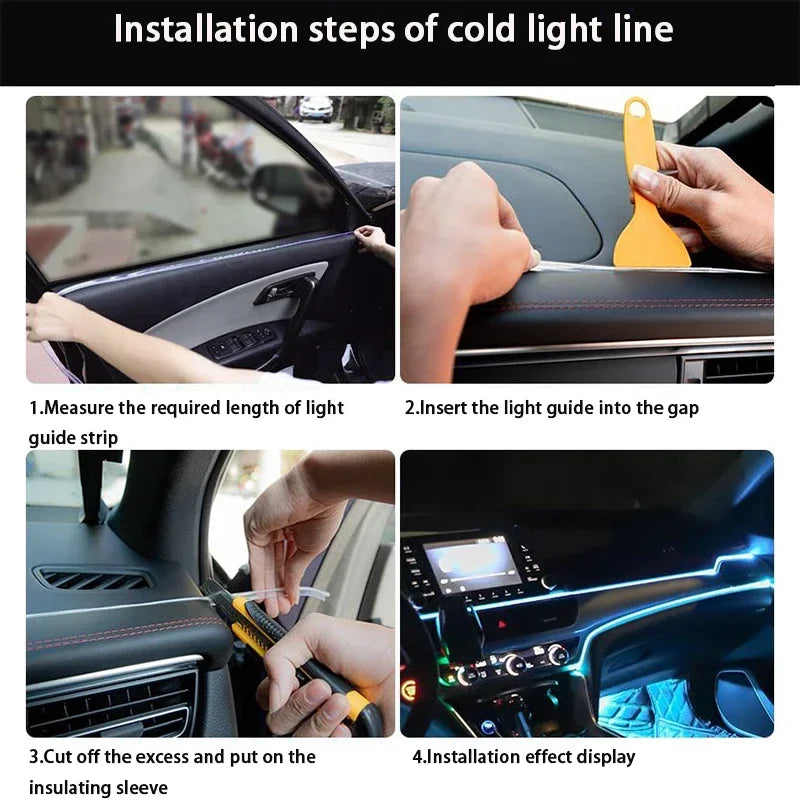 Car Interior Decorative Lamps Strips 1M 2M 3M 5M Atmosphere Lamp Cold Light Decorative Dashboard Console Auto LED Ambient Lights