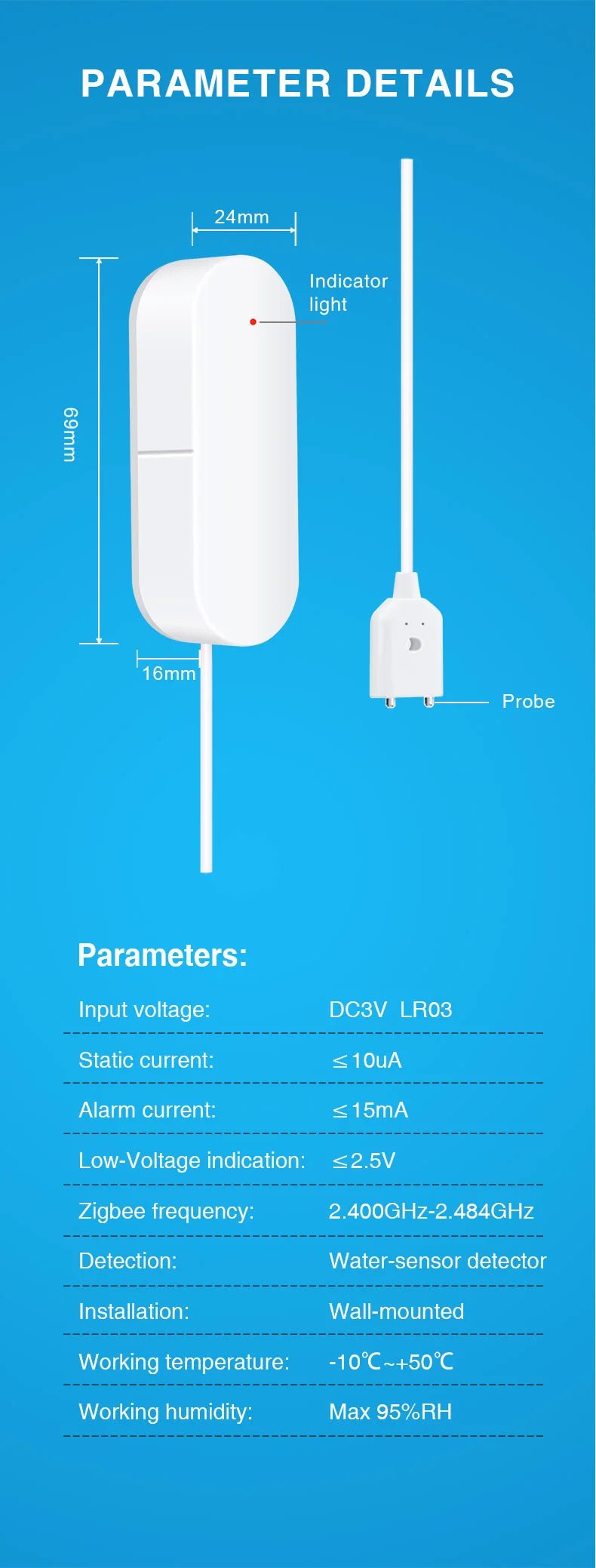 Ewelink Zigbee3.0 Water Sensor Alarm Water Leak Detector Flood Alert Overflow Security Alarm System Works With Zigbee Gateway