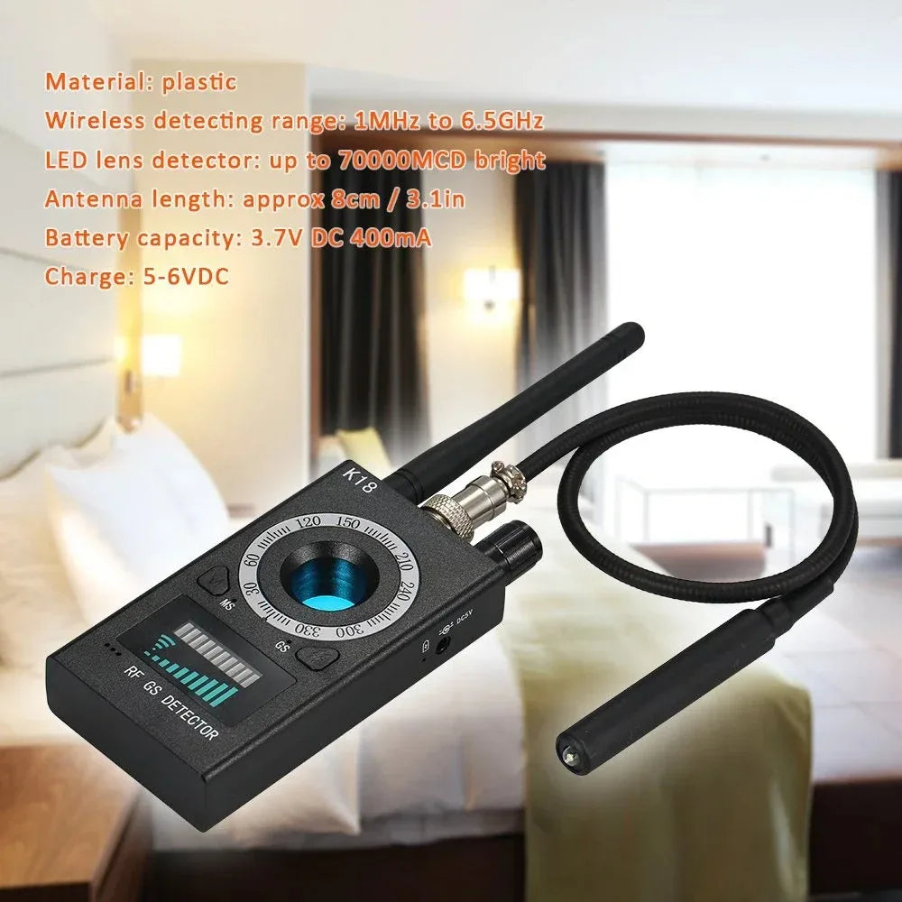 K18 Multi-function Anti-Candid Camera Wireless Lens Device Finder 1MHz-6.5GHz GSM Audio Bug GPS Signal RF Spy Tracker Detect