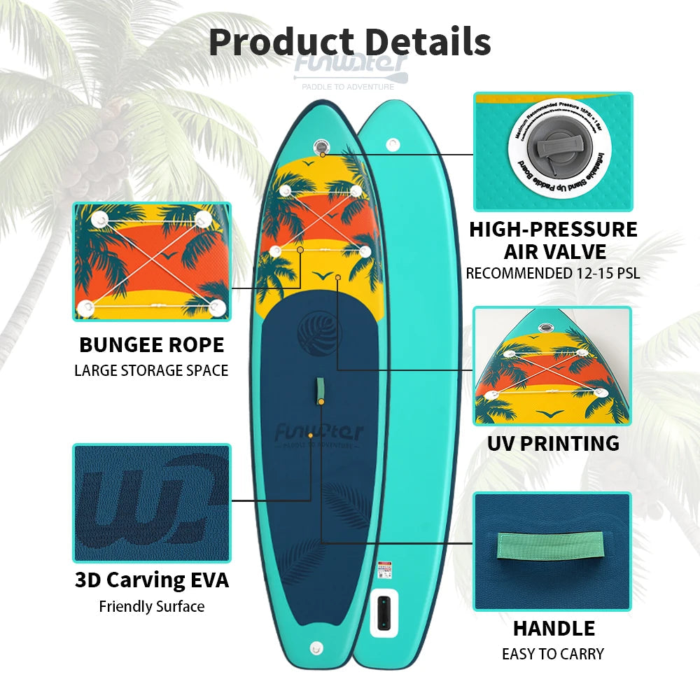 FunWater Inflatable Stand Up Paddle Board Paddling Board Surfboard Surf Sup Board 320-385CM Non-Slip Water Sport Paddle Board
