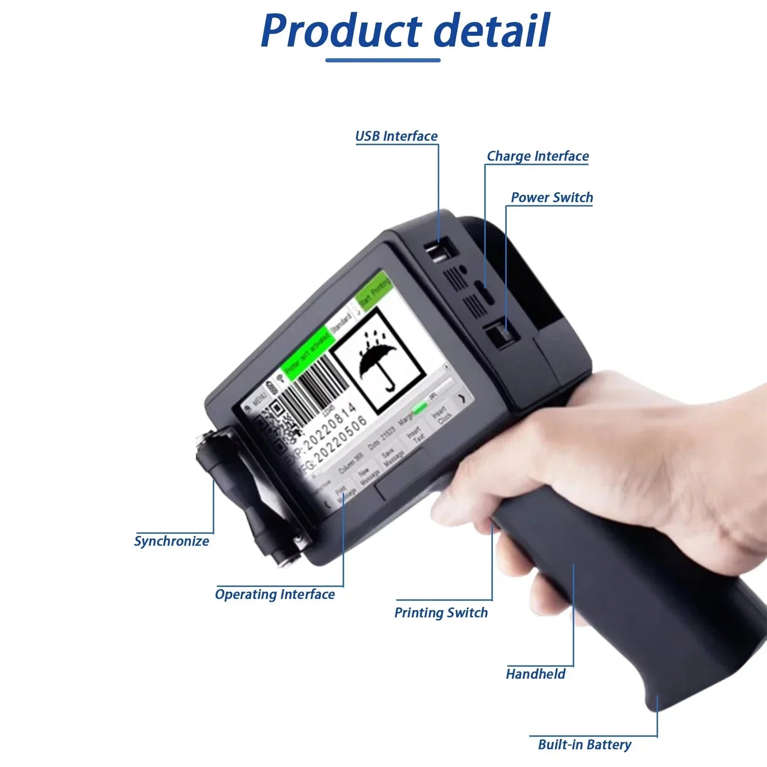 Håndholdt Inkjet-printer 12,7 mm Trådløs Kode- og Stregkodelogo-printer