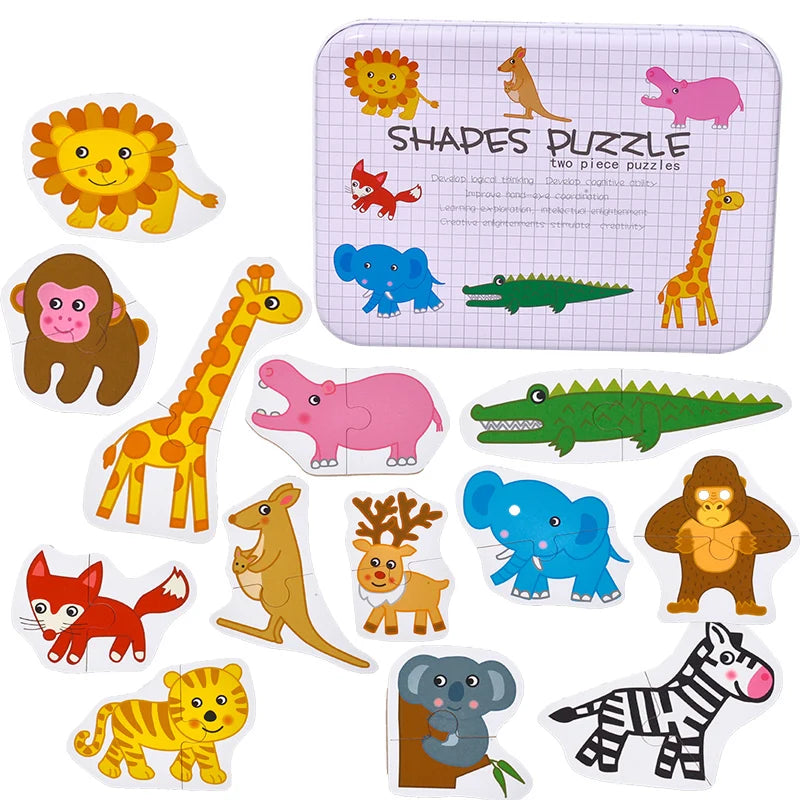 Baby Puzzle Montessori Educational Toys Wood 3D Puzzle Games Iron Box children Puzzles Jigsaw Wooden Puzzles For Kids 2 3 4 Year