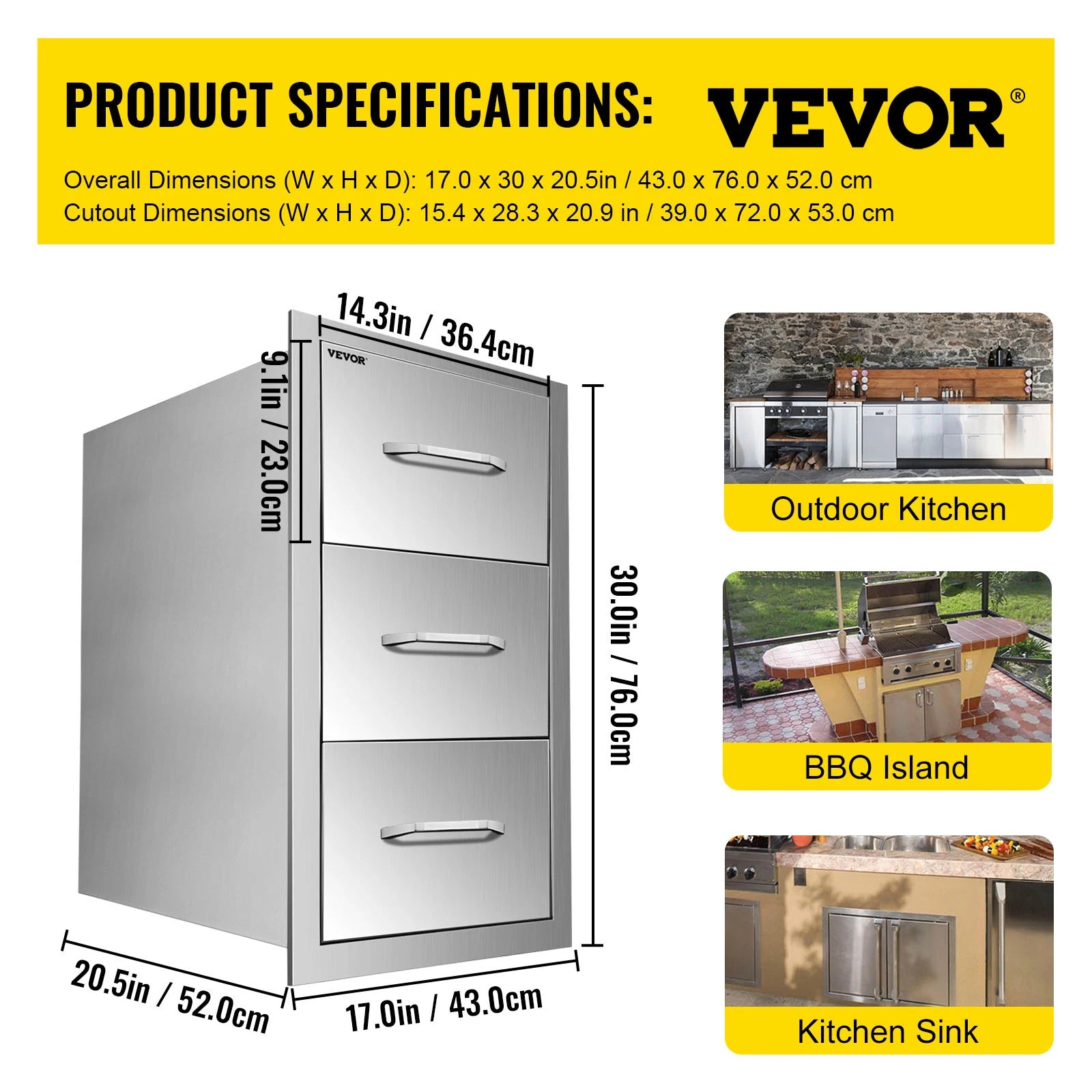 Stainless Steel Outdoor Kitchen Drawers Double Storage BBQ Island