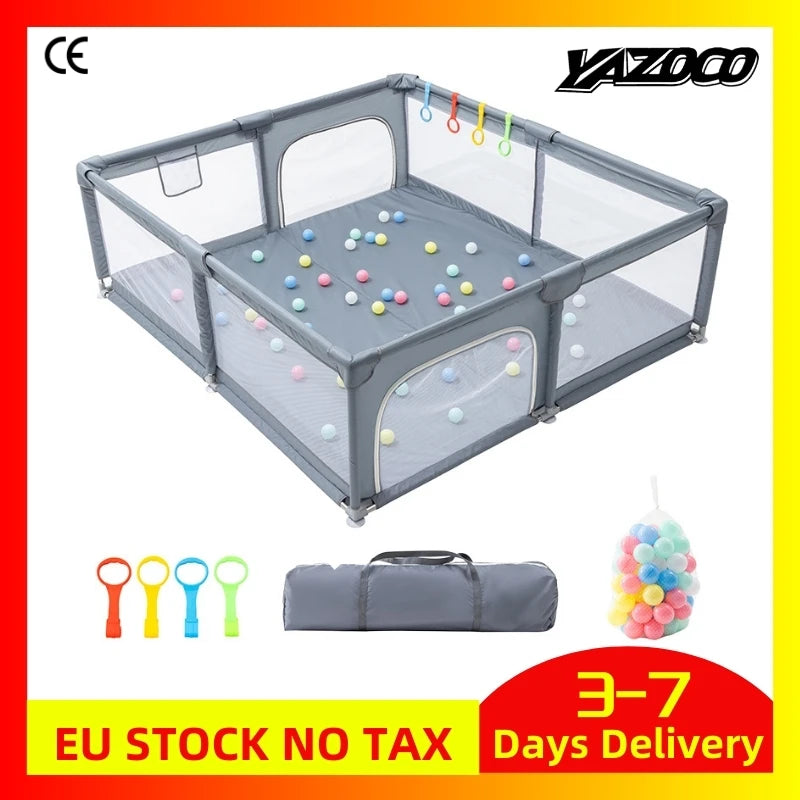 Baby Playpen Child Safety Fence with Pull Rings and Ball Box