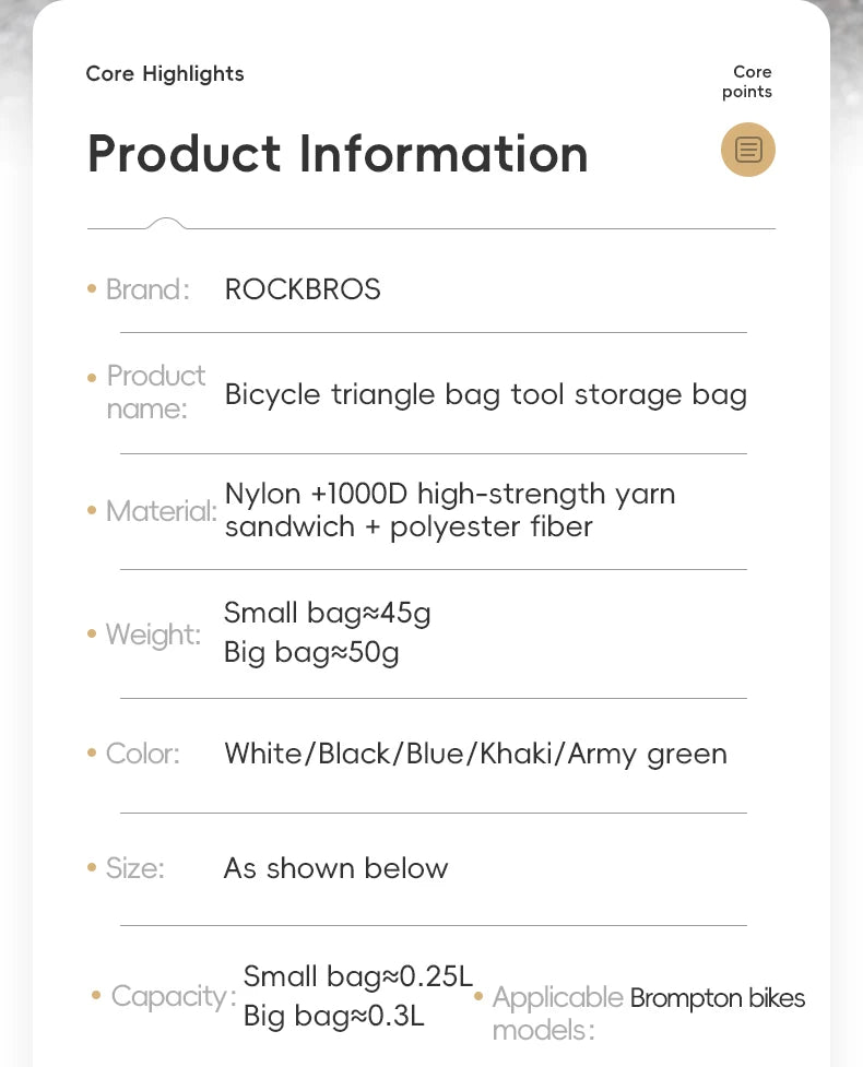 Ultralight Folding Bike Triangle Bag for Brompton