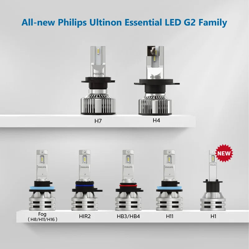 Philips Ultinon Essential G2 LED H1 H4 H7 H8 H11 H16 HB3 HB4 H1R2 9003 9005 9006 9012 6500K Auto Scheinwerfer Nebel-Lampe (2er Pack)