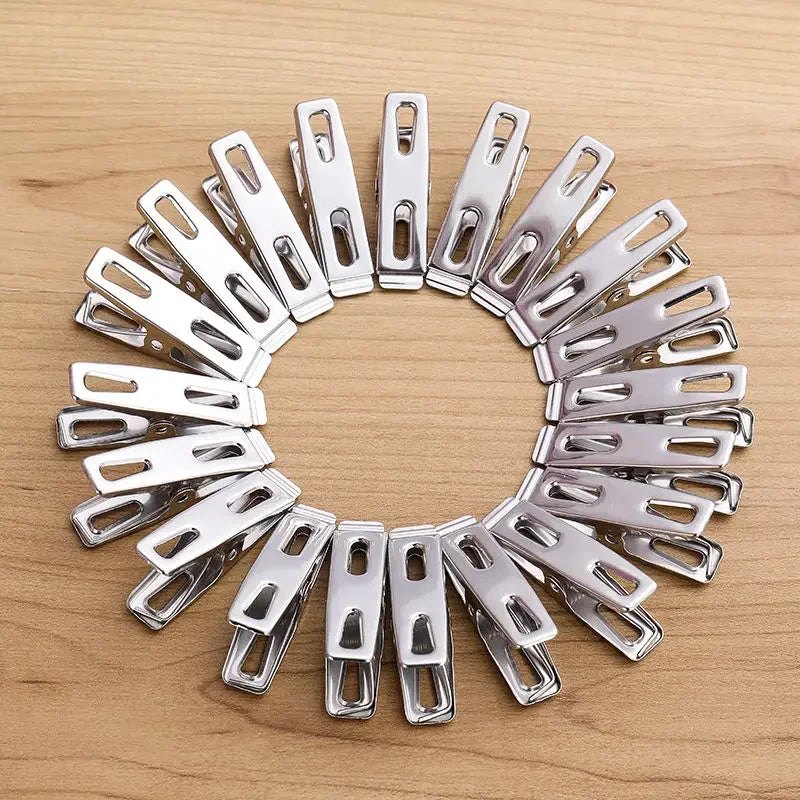 Stainless Steel Flat-Mouth Clips, 20 Pack