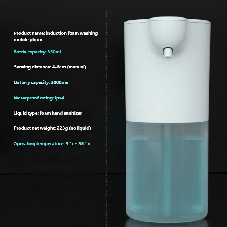 Inteligentný senzorový automatický dávkovač mydla 600 ml USB nabíjateľný bezdotykový pena dávkovač