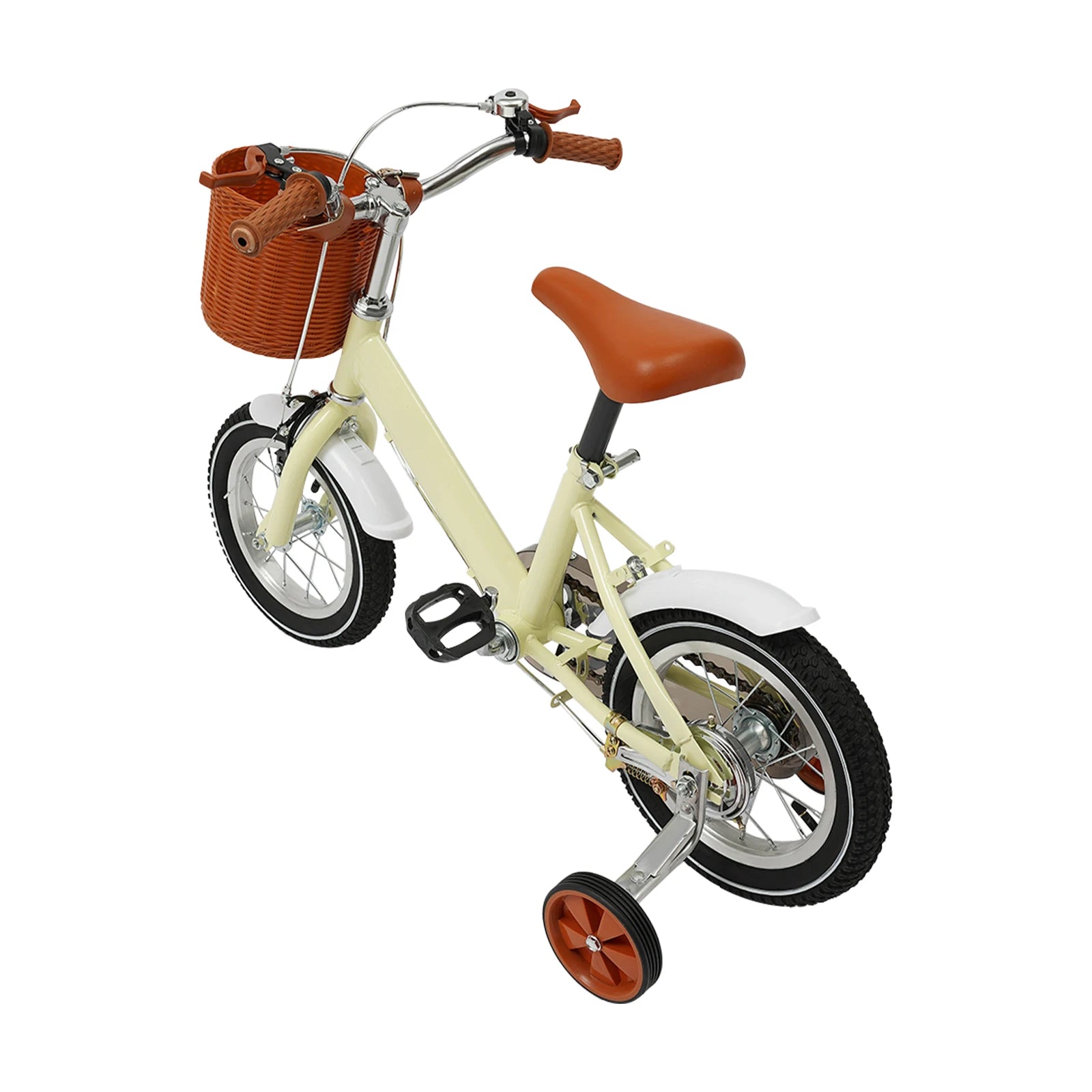 12 Inch Kids Bike w/Training Wheels+Basket, Dual Brakes Adjustable Children's Bicycle Load 40kg for Ages 2-4 (Green/Yellow/Pink)