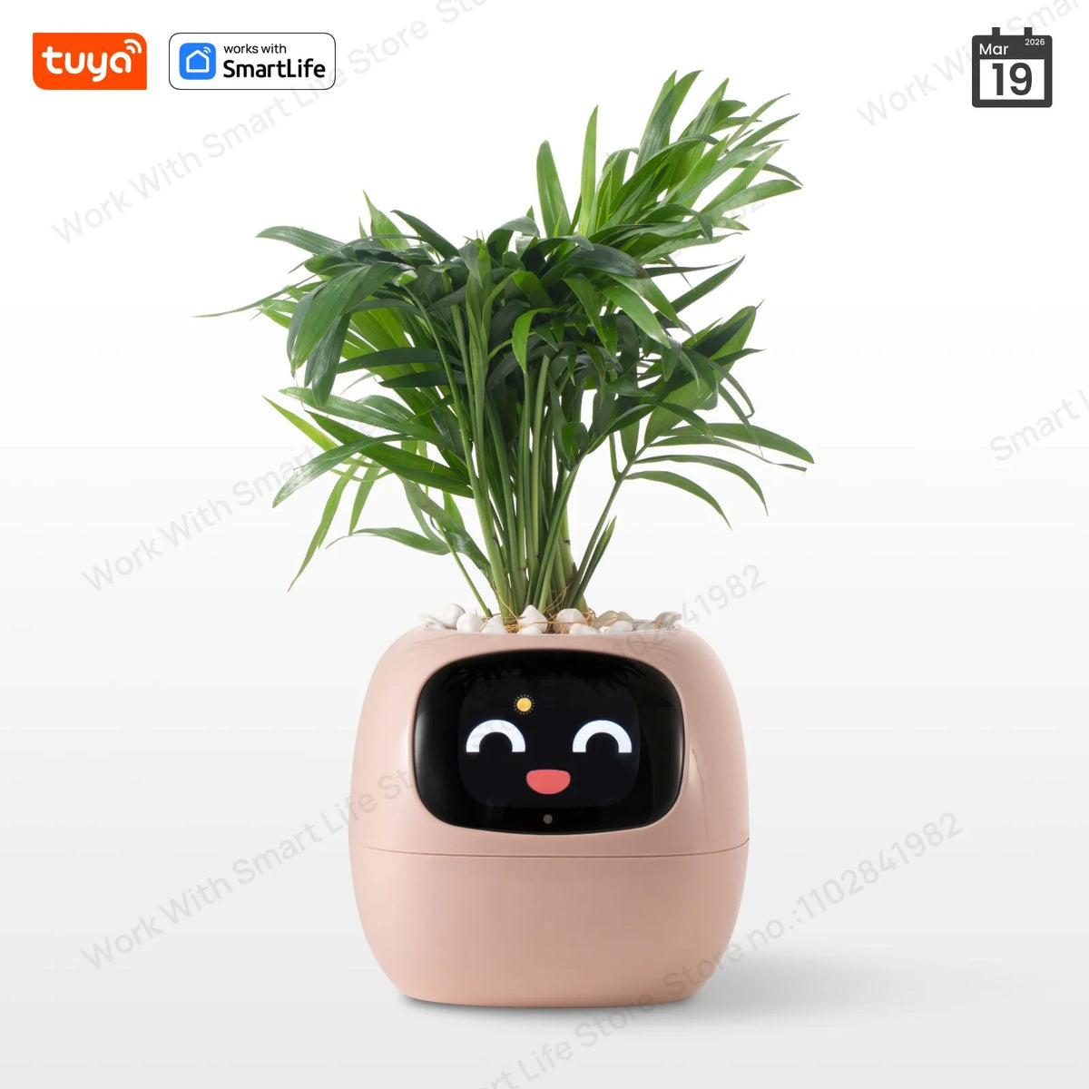Pink Smart Planter with Expression Display