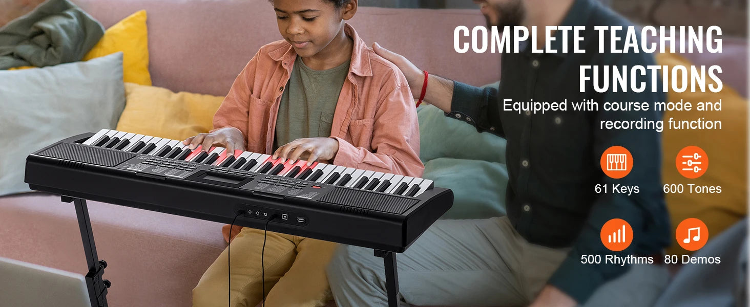 SucceBuy 61 Key Digital Keyboard Piano Electric Portable Piano 200 Tones 200 Rhythms or 600 Tones 500 Rhythms for Beginner Use