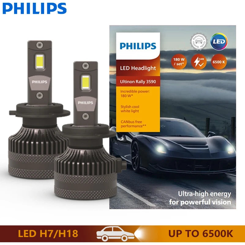 Philips Ultinon Rally 3590 H1 H4 H7 Auto LED-Scheinwerfer H8 H11 H16 HB3 HB4 HIR2 180W 15000LM Hochleistung 6500K Kaltweiß Beleuchtung