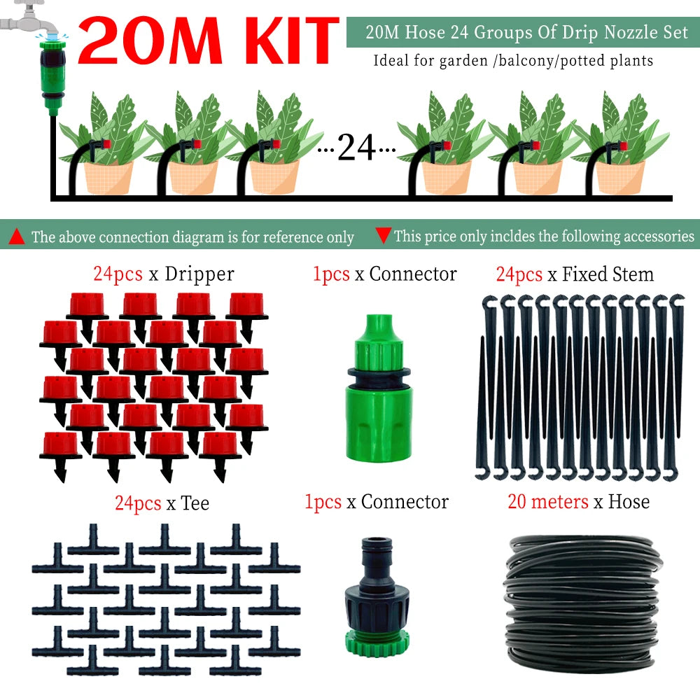 DIY Drip Irrigation Kit with Adjustable Heads, 10–30 m