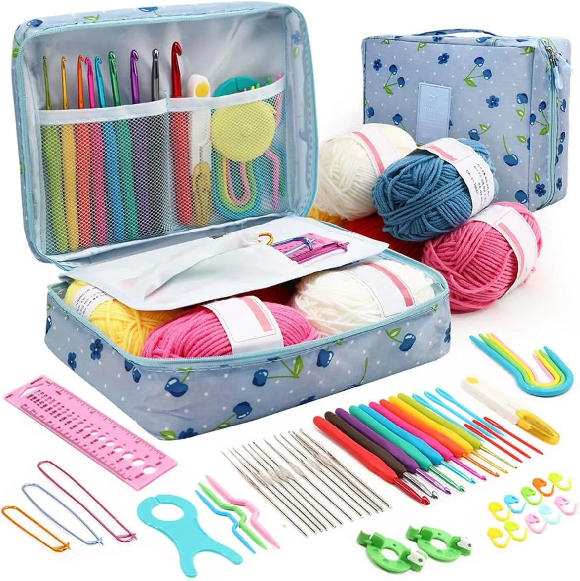 KOVEEN 59Pcs/Set Portable Crochet Knitting Set DIY Beginner Crochet Hook Kit With Storage Bag Material Pack and Storage Tools