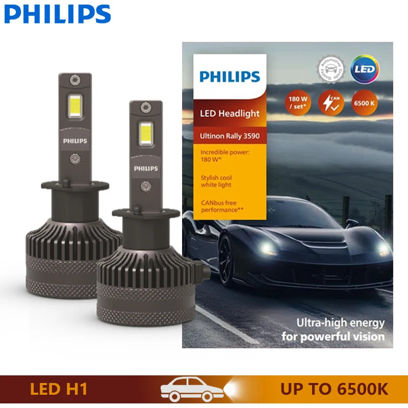 Philips Ultinon Rally 3590 H1 H4 H7 Auto LED-Scheinwerfer H8 H11 H16 HB3 HB4 HIR2 180W 15000LM Hochleistung 6500K Kaltweiß Beleuchtung