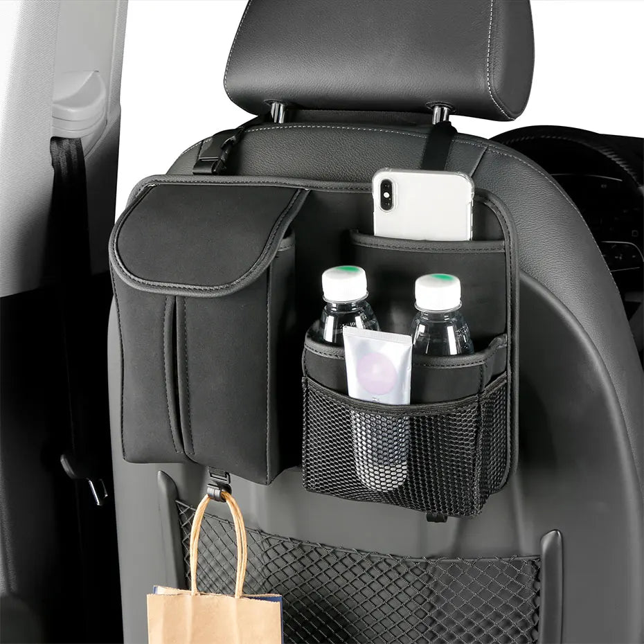 SEAMETAL Car Seat Back Storage Bag Premium Suede Car Organizer Multi-Pocket Storage Pocket Hanging Back Seat Auto Tissue Holder