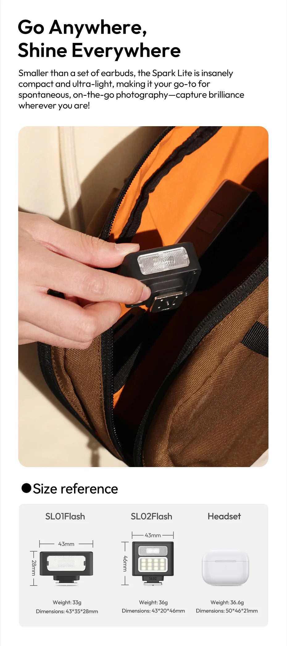 Ulanzi SL01 SL02 Mini Kamera Flaş Işığı SpeedLite GN8 6500K