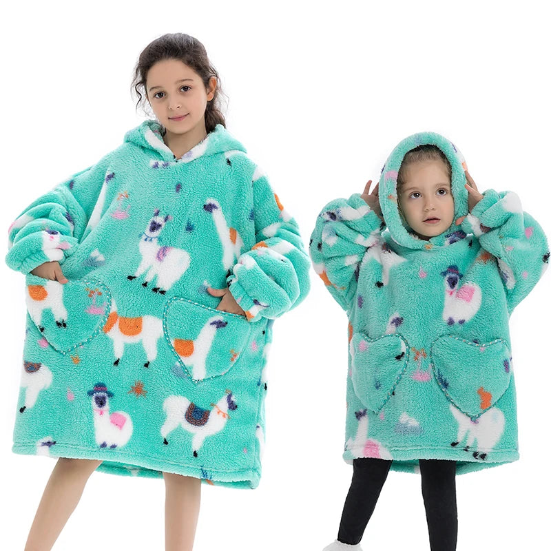 Girls Winter Clothes Flannel Thick Hoodies Super Warm Children's Sweaters Kids Hooded Loose Clothing Homewear Wearable Blankets