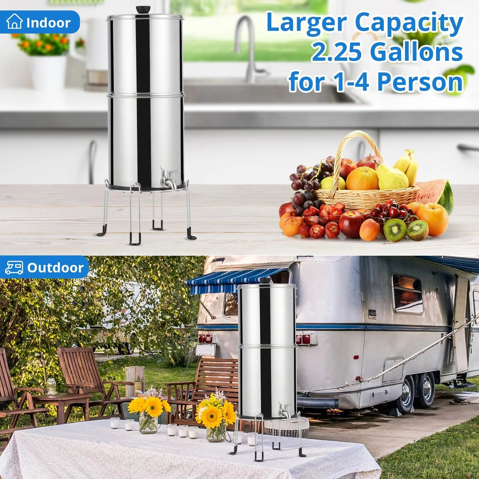 304 Stainless Steel Water Filter System with 2 Carbon Filters, 2.25 Gallon