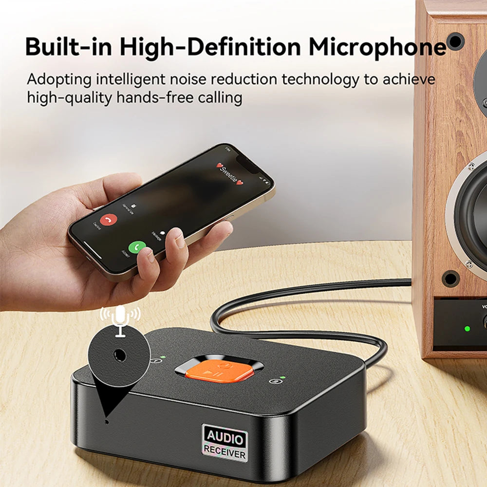 Bluetooth 6.0 Receiver 3.5mm AUX Jack RCA Wireless Adapter Built-in Mic Stereo Music Wireless Adapter For Home Speaker/Amplifier