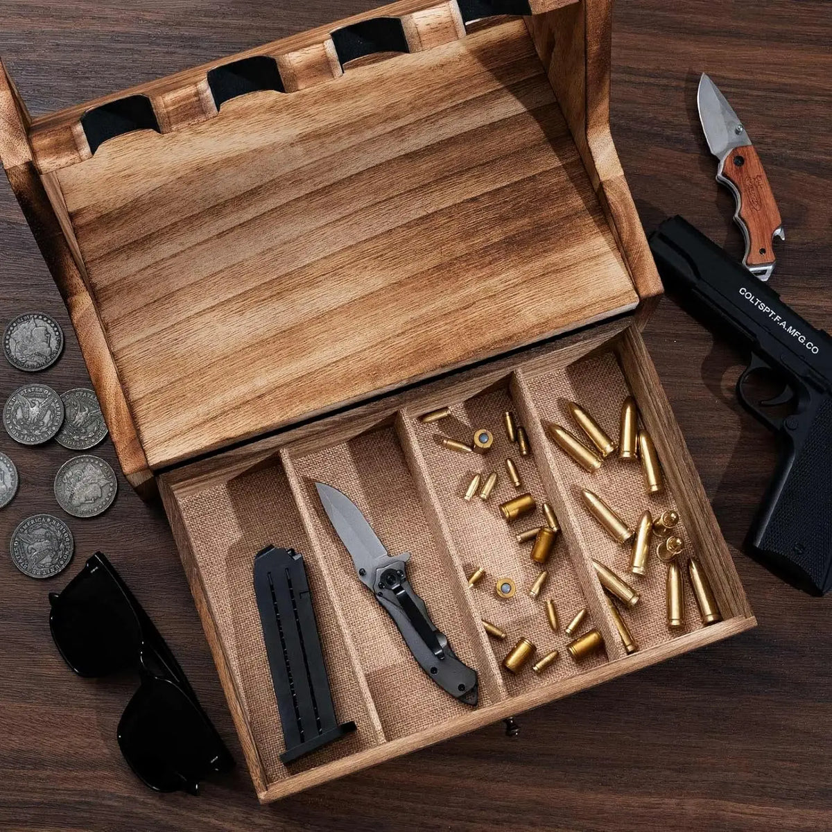 Porta pistole in legno, con opzioni per cassetti